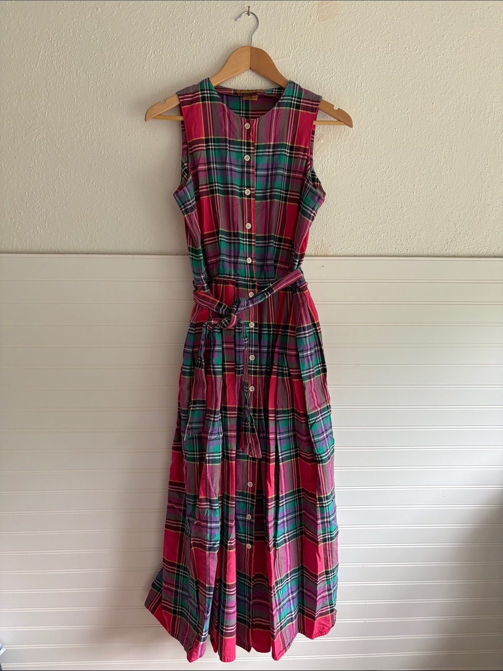Ruff Hewn Pink & Green Plaid Midi Button-Front Dress